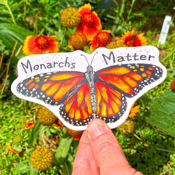 Monarch butterfly conservation sticker, alternate view