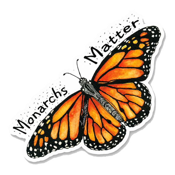 Watercolor monarch butterfly die-cut vinyl sticker lettered Monarchs Matter