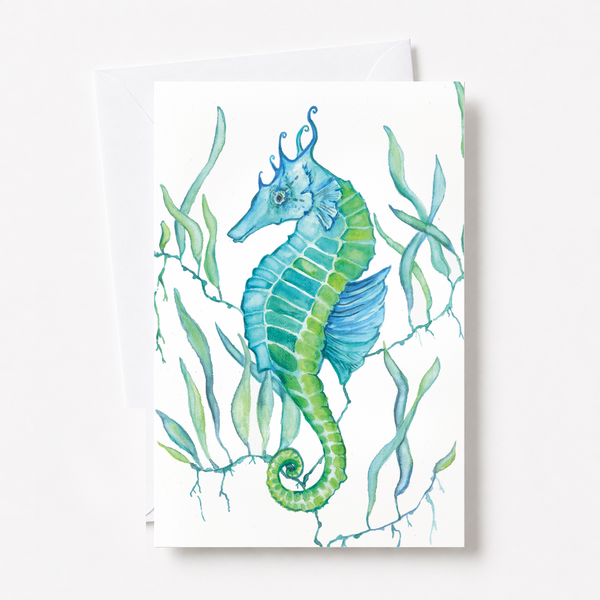 Green Seahorse Greeting Card
