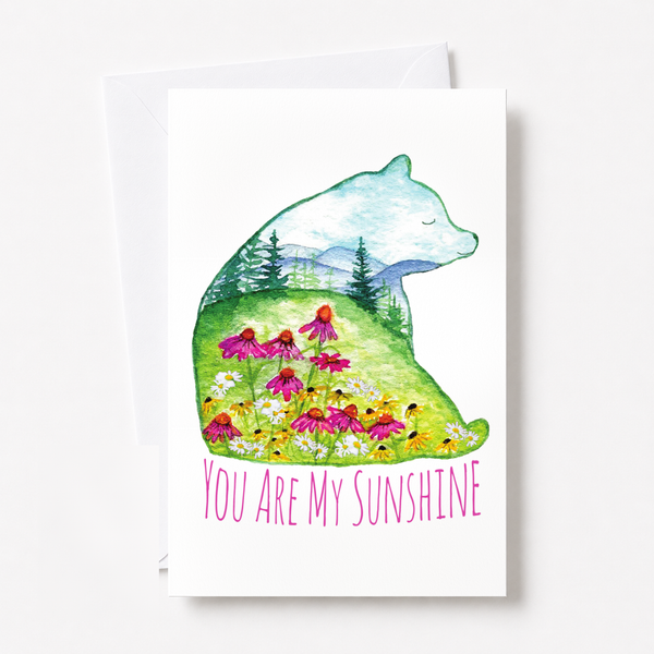 Bear and Wildflower Mountain Scape Greeting Card
