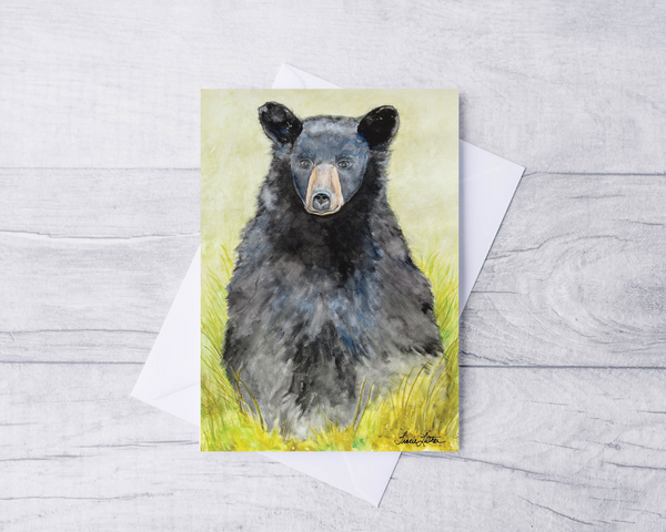 Black bear watercolor greeting card, blank inside