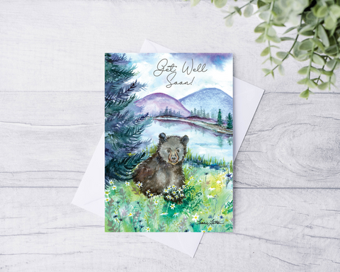 River Side Black Bear "Get Well Soon!" Greeting Card