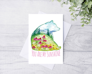 Bear And Wildflower Mountain Scape Greeting Card