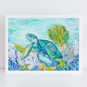 Belize Blue Turtle Watercolor Print by Tracie Luther