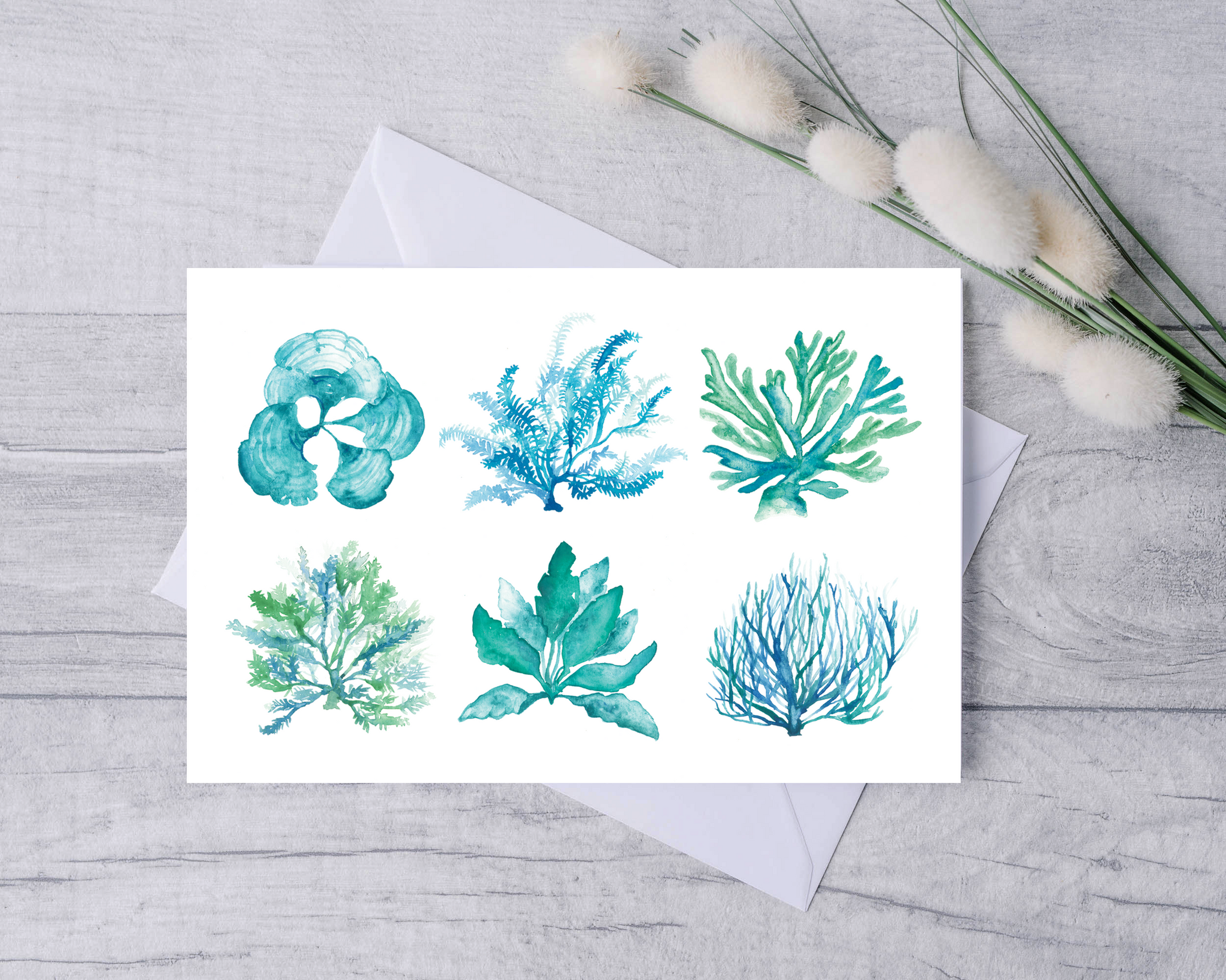 Aqua Corals and Sea Grass Greeting Card