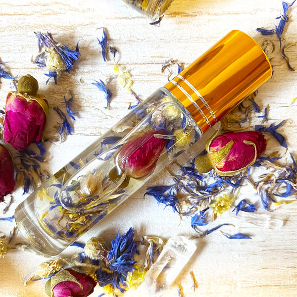Brave Heart - Essential Oil Aromatherapy Roll On Infused with Crystals and Dried Flowers