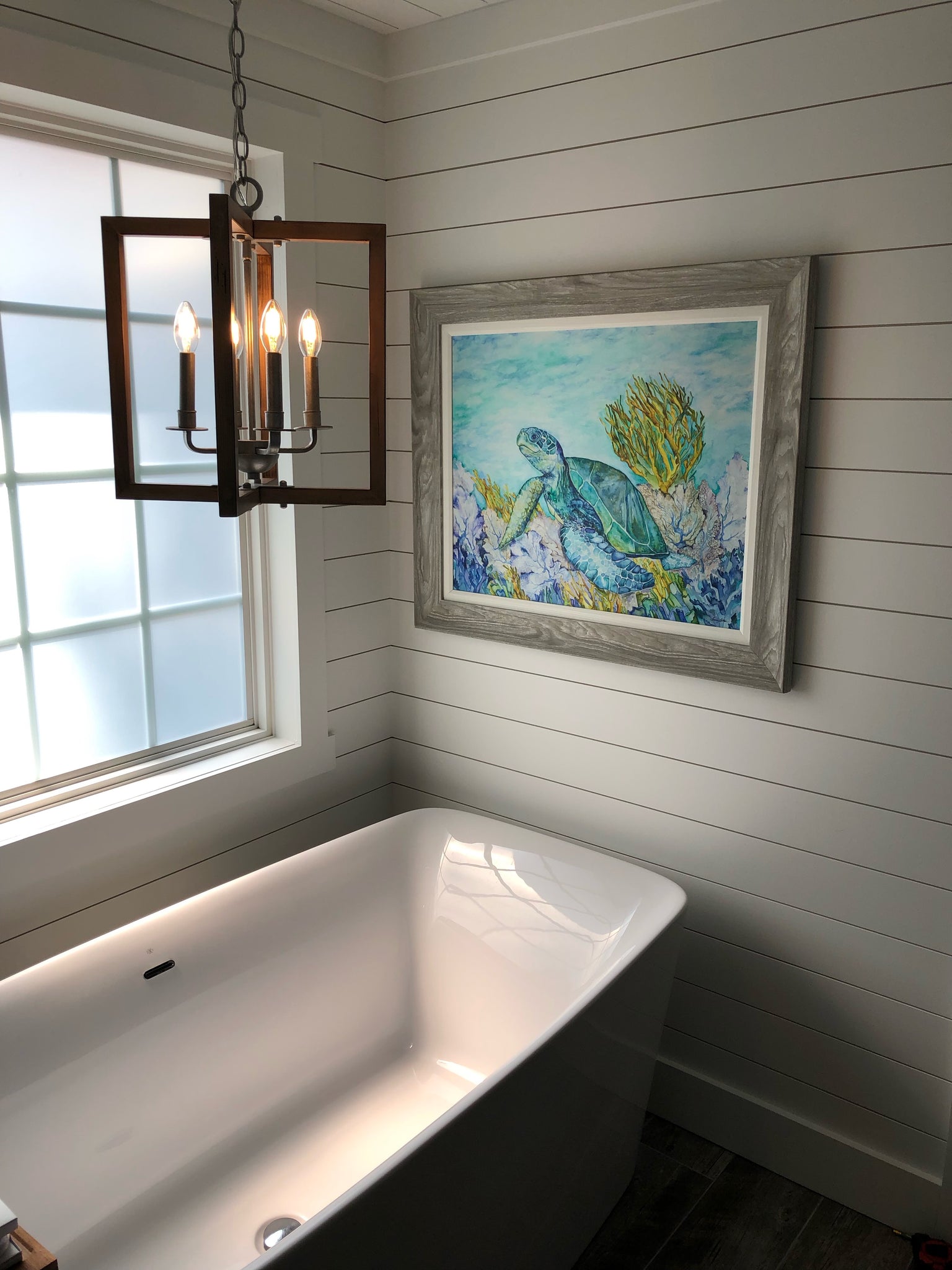 Belize Blue Turtle Custom Framed Watercolor Print by Tracie Luther