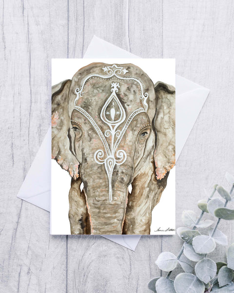 Henna elephant spiritual watercolor greeting card