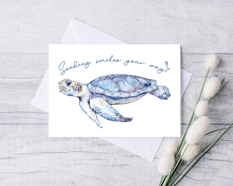 "Sending Smiles" Purple Turtle Greeting Card